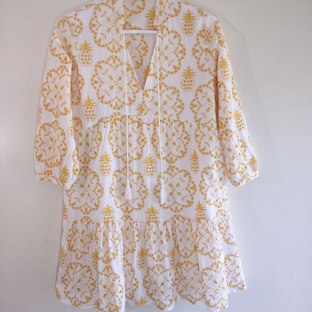 Yellow Babydoll Eyelet Floral Embroidered Dress Festival Boho Hippie Small - Picture 6 of 11